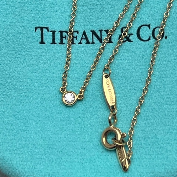 Tiffany & Co. 18k Yellow Gold 16” Chain Necklace .05 CTW Bezel-Set Diamond NWOB - Picture 2 of 15